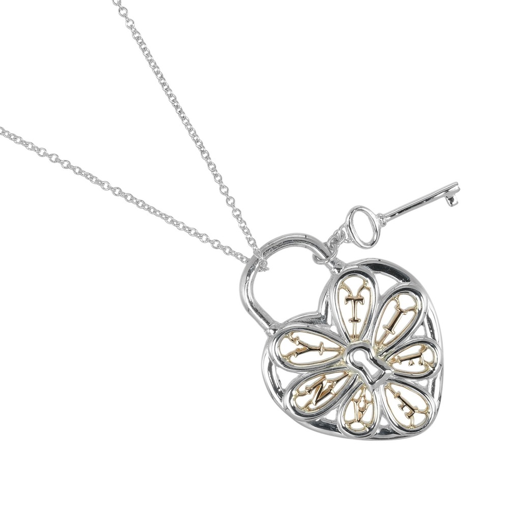 Tiffany Co Filigree Heart Key Necklace Sterling Silver Pink Gold